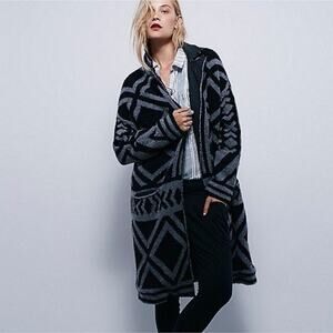 Free People Geometric Small Black & Grey Cardigan Sweater